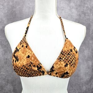 Yellow Black Animal Print Triangle String Padded Bikini Top Swimwear Medium